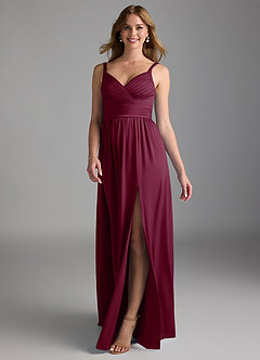 Azazie Chanel Bridesmaid Dresses Mulberry A-Line Pleated Stretch Satin Dress image1