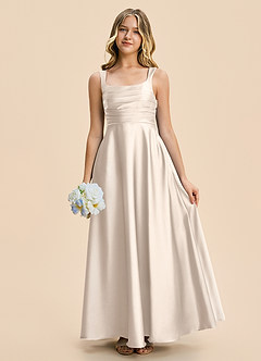 Azazie Azaria Junior White Alabaster A-Line Pleated Stretch Satin Dress image1