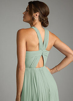 Azazie Afra Abiti da Damigella Abito A-Line in Chiffon Plissettato Agave image6