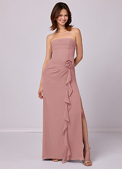 Barbie ♥ Azazie Jurken voor bruidsmeisjes Converteerbaar Jurk van Chiffon met Kolom Strapless Stoffige Roos image1