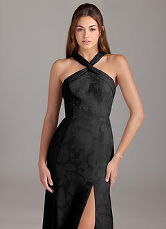 Azazie Rue Bridesmaid Dresses Black A-Line Pleated Floral Burnout Dress image5
