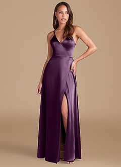 Azazie Maksim Bridesmaid Dresses Plum A-Line Metallic Satin Dress image1