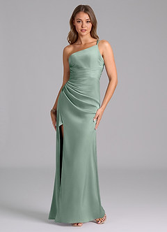 Azazie Eren Vestidos de madrinha de casamento Vestido Agave de Cetim elástico de sereia com Ombro Único image5