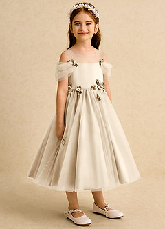 Azazie Juni Abiti da Ragazza di Fiori Abito Principessa in Tulle Plissettato Champagne image8