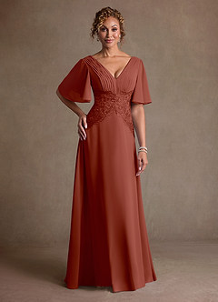 Azazie Milliat Klänningar till brudens mor Klä A-Line i Chiffong Spets Kastanjebrunt image1