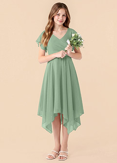 Azazie Janeaurelia Junior Robe Trapèze en Mousseline de soie Plissé Matcha image5