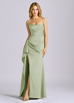 Azazie Sarai Jurken voor bruidsmeisjes Jurk van Stretch Satijn met Kolom Korset Stoffige Salie image3