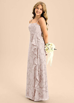 Azazie Kaylee Junior Vestido de Rosa Rubor de Devorado Floral de Corte en A con Con cinturón image3