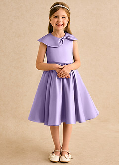 Azazie Acorn Flower Girl Dresses Lilac A-Line Pleated Matte Satin Dress image5
