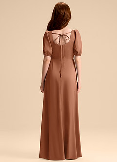 Azazie Briar Junior A라인 절하다 스트레치 새틴 플로어 길이 주니어 신부 들러리 드레스 image2