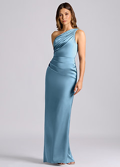 Azazie Akilah 신부 들러리 드레스 인어 한쪽 어깨 스트레치 새틴 바닥 길이 드레스 image6