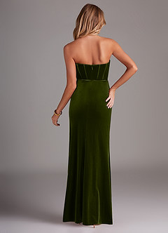 Azazie Larisa Bridesmaid Dresses Olive Sheath Strapless Velvet Convertible Dress image2