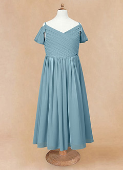 Azazie Chelle Flower Girl Dresses Moody Blue A-Line Pleated Chiffon Dress image6