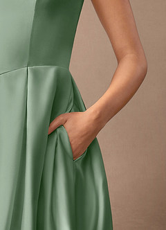 Azazie Fulton Mother of the Bride Dresses Matcha A-Line Pleated Stretch Satin Dress image7
