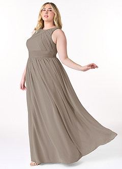 Azazie Harper Bridesmaid Dresses Taupe A-Line Pleated Chiffon Dress image8