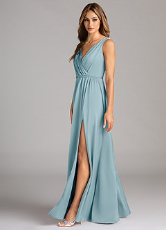 Azazie Tanicia Bridesmaid Dresses Moody Blue A-Line Pleated Stretch Satin Dress image5
