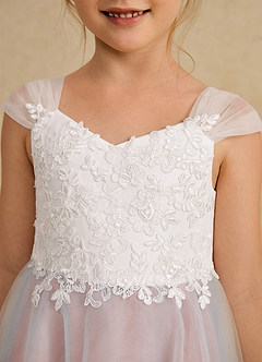 Azazie Momo Flower Girl Dresses Ivory Rosette A-Line Lace Dress image6