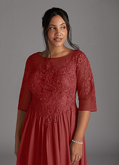 Azazie Mirielle Mother of the Bride Dresses Rust A-Line Scoop Lace Chiffon Dress image12
