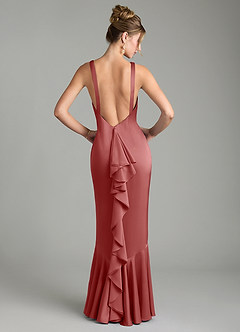 Azazie Tamera 신부 들러리 드레스 인어 주름진 스트레치 새틴 바닥 길이 드레스 image1