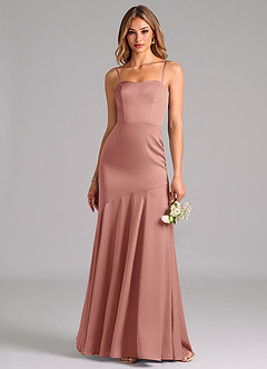 Azazie Shiloh Brautjungfernkleider Wandelbar Meerjungfrau-Linie Schulterfrei Stretch-Satin Kleid Rosettenrosa image2