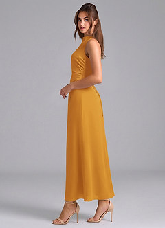 Azazie Evadne Bridesmaid Dresses Butterscotch Sheath Pleated Chiffon Dress image5