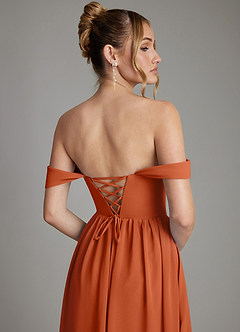 Azazie Caterina Vestidos de damas de honor Vestido Naranja Quemada de Gasa de Línea A con Corsé image7
