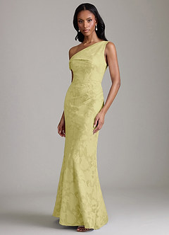 Azazie Emerson Brudtärnklänningar Klä av Sjöjungfru i Blommig Utbrändhet Av axeln Citronsorbet image5