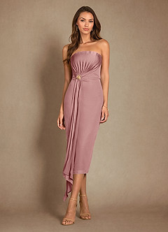 Azazie Dinanta Mother of the Bride Dresses Dusty Rose Column Pleated Chiffon Dress image4