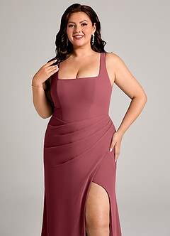 Azazie Mero Bridesmaid Dresses Merlot Sheath Pleated Chiffon Dress image14