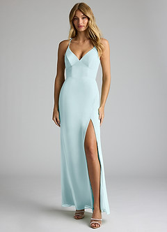 Azazie Becca Bridesmaid Dresses Sea Glass Sheath V-Neck Chiffon Dress image1