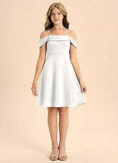 Azazie Anselie Junior Vestido de Blanco de Satén Elástico de Corte en A con Plisado image3