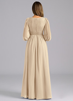 Azazie Palerma Bridesmaid Dresses Champagne A-Line Long Sleeve Chiffon Dress image2
