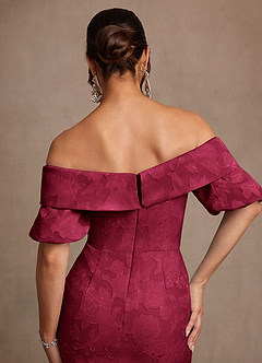 Azazie Golda Mother of the Bride Dresses Burgundy Sheath Off the Shoulder Floral Burnout Dress image6
