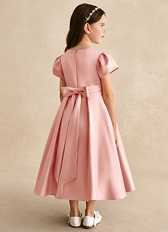 Azazie Princess Flower Girl Dresses Rosette A-Line Pleated Matte Satin Dress image2
