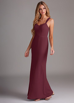 Azazie Denice Bridesmaid Dresses Cabernet Sheath Pleated Chiffon Dress image3