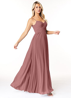 Azazie Lisbon Abiti da Damigella Abito A-Line in Chiffon Scollo a Cuore Rosa Del Deserto image1