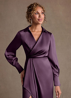 Azazie Jacinta Mère de la mariée Robes Robe Fourreau en Satin extensible Plissée Prune image5