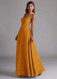 Azazie Amalie Robes de demoiselle d'honneur Robe Trapèze en Blumen-Burnout Plissée Caramel écossais image3