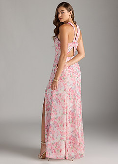 Azazie Rue Bridesmaid Dresses Abstract Watercolor Floral A-Line Halter Chiffon Dress image8