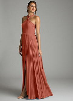 Azazie Afra Abiti da Damigella Abito A-Line in Chiffon Plissettato Argilla image4