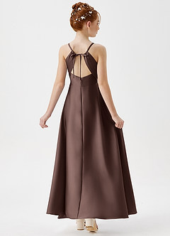Azazie Avelina Junior Ganache A-Line Pleated Stretch Satin Dress image2