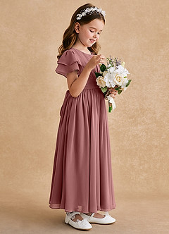 Azazie Ali Robe Demoiselle D'honneur Fillette Robe Trapèze en Mousseline de soie Plissée Rose Du Désert image5