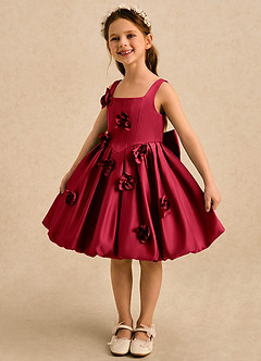 Azazie Lillian vestidos de niña de las flores Vestido Escarlata de Satin Mate de Vestido de princesa con Plisado image1