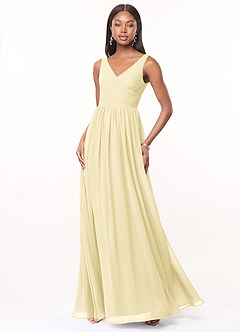 Azazie Keyla Bridesmaid Dresses Lemon Sorbet A-Line V-Neck Pleated Chiffon Dress image1