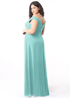 Azazie Audrianna Brautjungfernkleider Wandelbar A-Linie Schulterfrei gerafft Chiffon Kleid Aqua image9