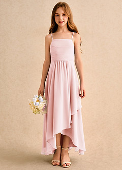 Azazie Twilight Dance Junior Formal Flower Girl Dresses Blushing Pink A-Line Pleated Chiffon Dress image3