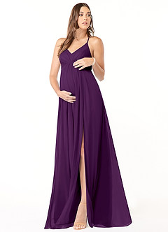 Azazie Annabelle Robes de demoiselle d'honneur de maternité Robe Trapèze Col V plissé Longueur ras du sol Maille image1