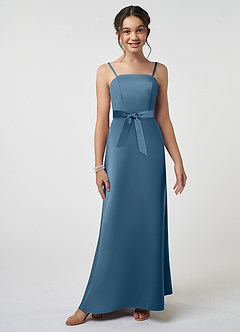 Azazie Anina Junior A-Linie Schleifen Matt Satin Kleid Bermudablau image4