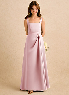 Azazie Emiko Girls Formal Flower Girl Dresses Powder Pink A-Line Pleated Matte Satin Dress image3