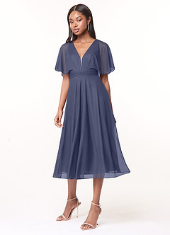 Azazie Tinsley Robes de demoiselle d'honneur Robe Trapèze en Maille Plissée Bleu Orageux image3